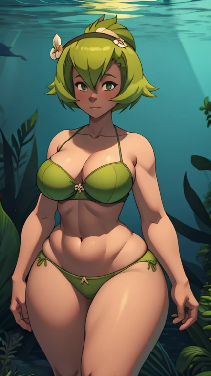 Amalia green hair Big brunette medium tits healed abdomen thick thighs thighs panties green bra green underwater sexy thick thighs 3D sexy