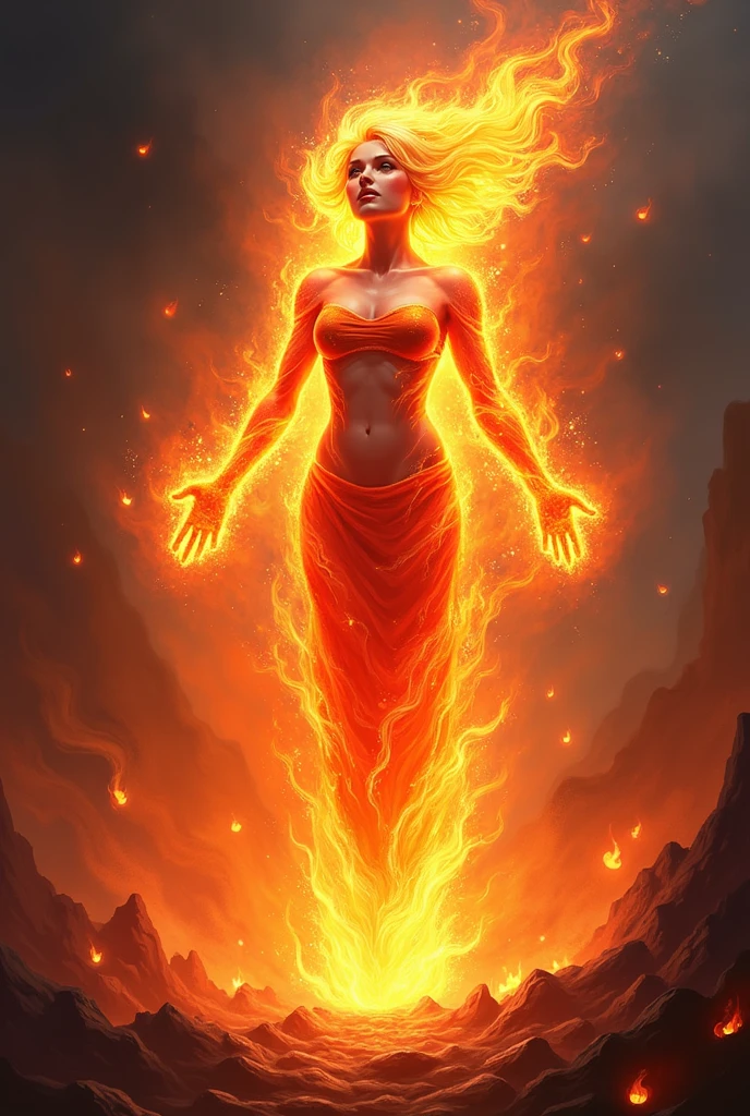 (Illusion d&#39;optique:1.4), une fille faite de feu, Art conceptuel, (best quality, chef-d&#39;ouvrages d&#39;Art, Representative work, Art officiel, professionnel, 8K)
