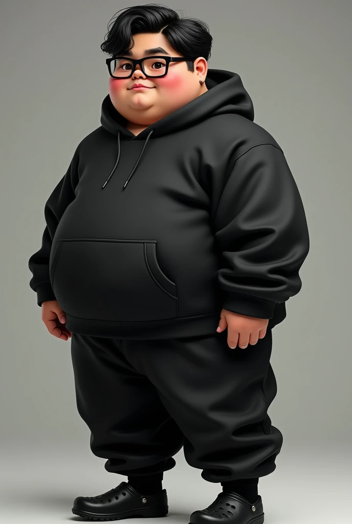 Overweight boy in black robes and with little black hair
