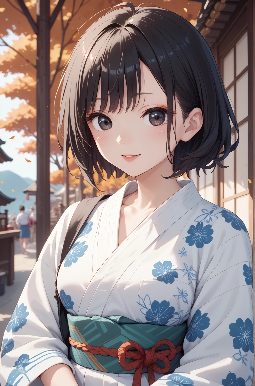 Summer Yukata　 adult woman　 dark eyes　 black hair　Autumn Festival