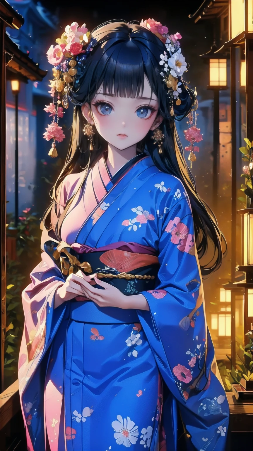 ( masterpiece : 1.2), (  very detailed: 1.2), (  very detailed CG: 1.2), (  high image quality: 1.2), (最  high image quality), 8k,  animated illustration , 、  beautiful girl 、Japanese Yukata/Japanese-style yukata/Japanese style yukata 、　 flower-patterned yukata 、
