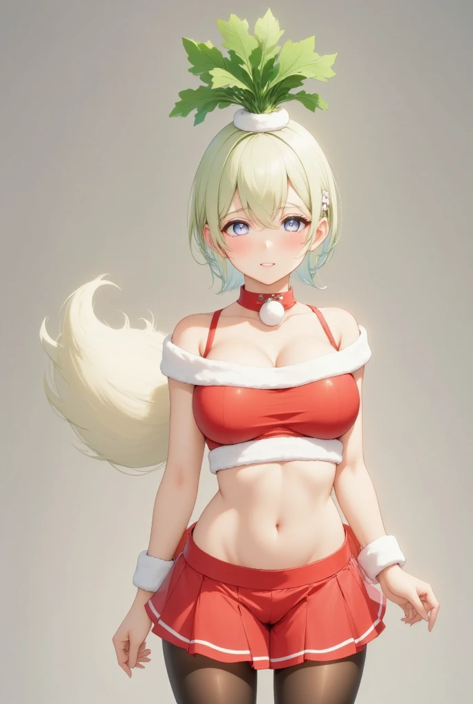 (masterpiece, top quality , very detailed depiction, incredible high resolution ,Photographic images),cute大根のキャラクター,Santa costume,Santa hat,Mochimochi daikon , I have a gift box,cute,I'm soaking in a hot pot bath ,Warm water, steam , christmas tree,Christmas decorations, Christmas leaf 