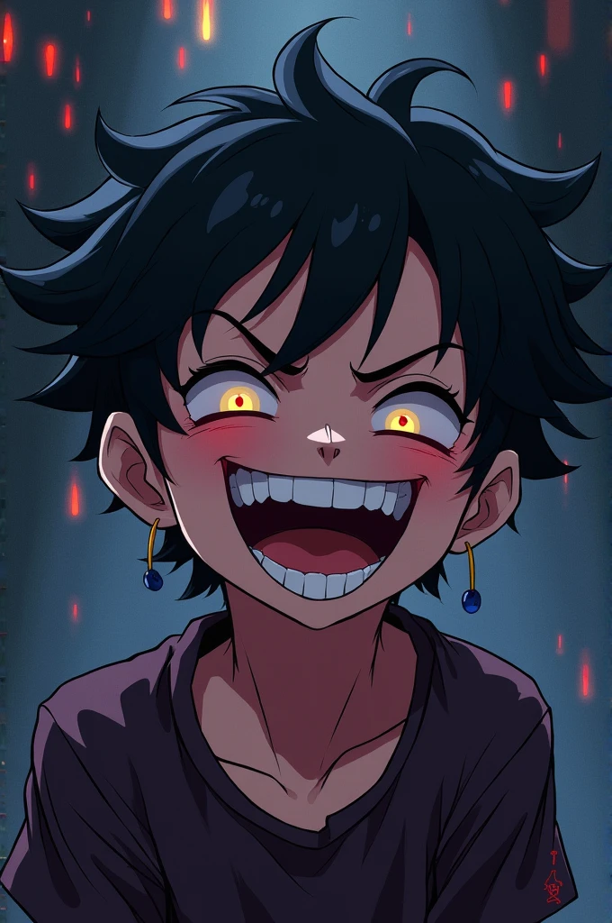 Anime character laughing with a psychopath face