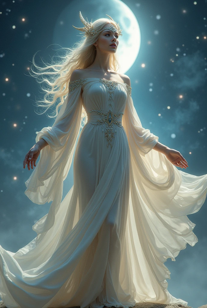 Beautiful Goddess Tsukuyomi, whole body, Japanese Goddess