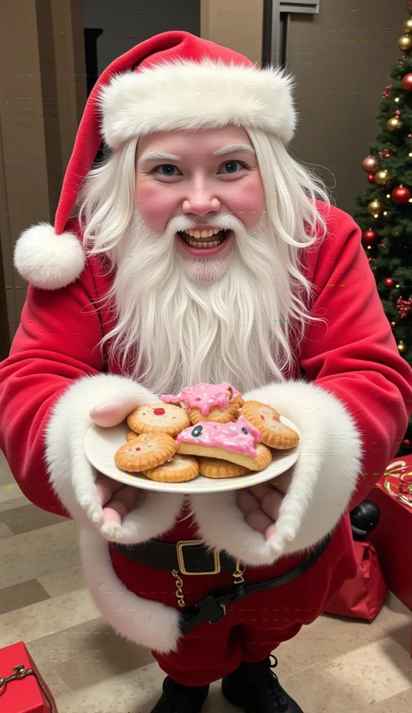 (((Santa Claus without a single tooth:1.2、Missing teeth、Teeth full of cavities :1.37、Missing teeth)))、Christmas Meme 、 Santa Claus handing out sweet treats、(((Santa Claus without a single tooth:1.2、Missing teeth、Teeth full of cavities :1.37、Missing teeth)))、 and laugh