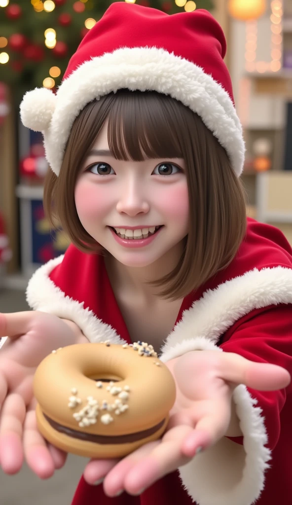 A girl is cosplaying Santa Claus、(((Santa Claus without a single tooth:1.2、Missing teeth、Teeth full of cavities :1.37、Missing teeth)))、Christmas Meme 、 Santa Claus handing out sweet treats、(((Santa Claus without a single tooth:1.2、Missing teeth、Teeth full of cavities :1.37、Missing teeth)))、 and laugh