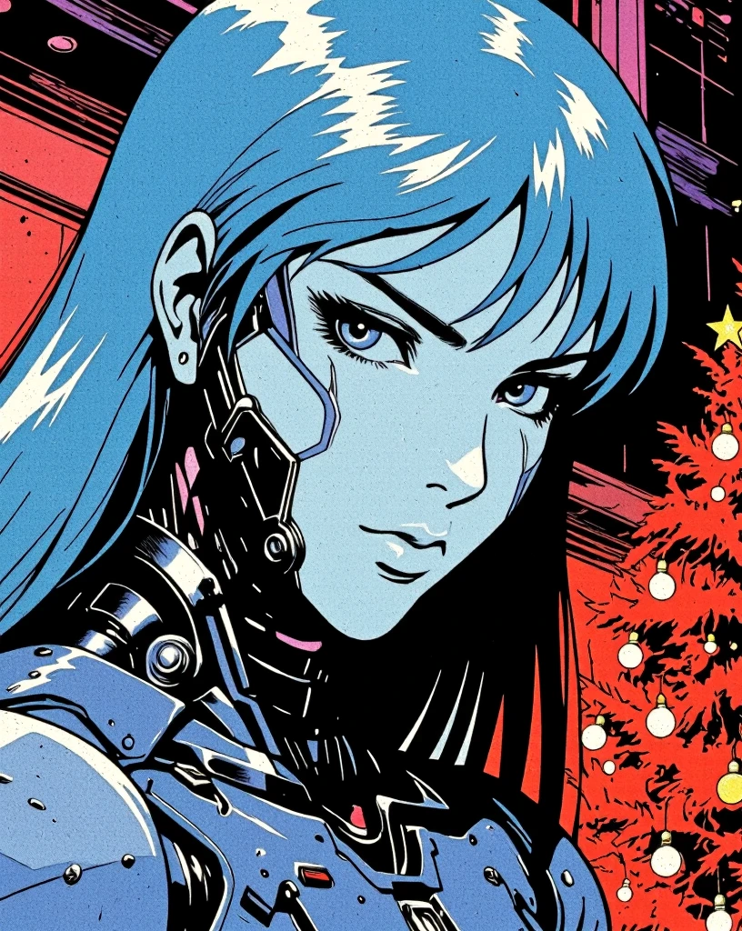 Art style by H. R. Giger, Art Style by Moebius, 


(in Don Bluth style:1.4), high-quality, masterpiece, nistyle, hatsune miku as a cyberpunk cyborg girl ,pixel screen face, in a mechanical christmas living room, , e. The overall aesthetic is sleek and futuristic, with an air of cold sophistication.,ct-style559,ct-yung4,ct-mech_identity,ct-nittsu,ct-killertipia,ct-k-anime
