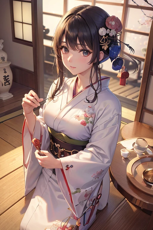  top quality )),( Ultra A High Resolution),( ultra-detailed ),(Exquisite depiction),(( Best Anime )),( Best Artwork ),Sharpness,, Ultra Precision Art, amazing depiction techniques , A beautiful work of art with intricate and delicate details, (1 The beauty of Japanese clothing :1.6),Japanese Tea Ceremony :1.5,Japanese-style tea room