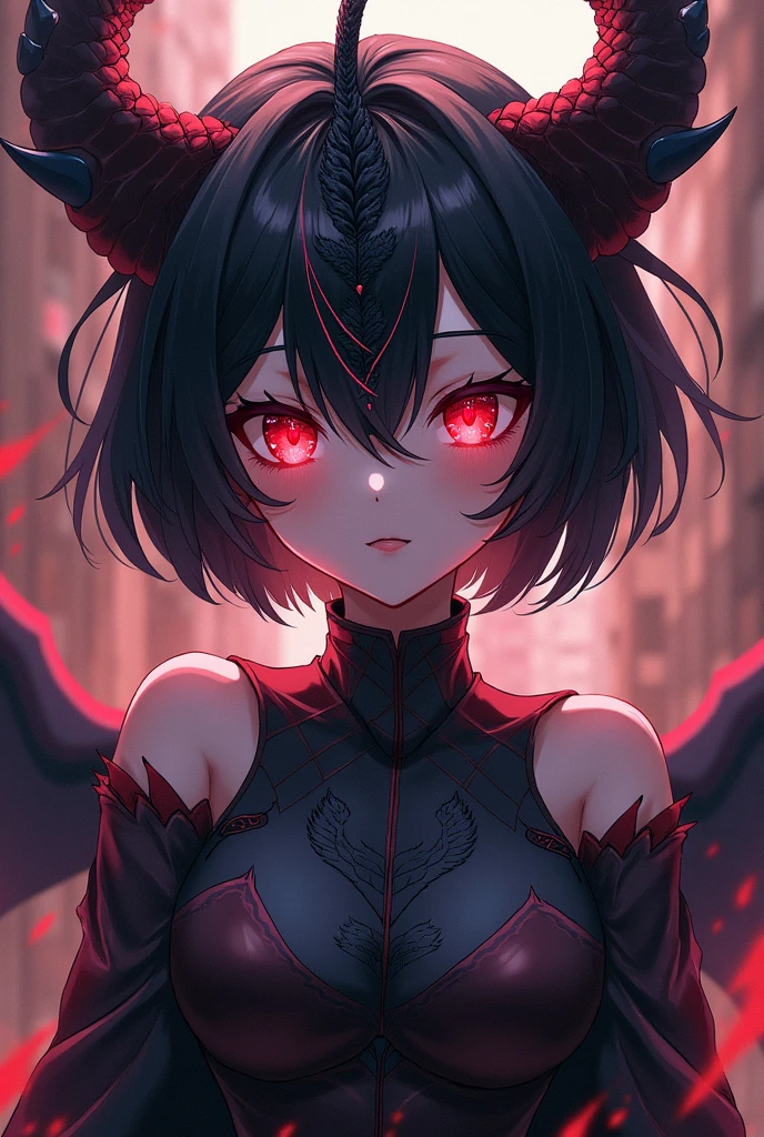 absurdres, elaborate, hyper quality, hyper detailed, 1 beautiful girl, solo, matte black hair, black fox ears, large eyes, detailed beautiful eyes, luminous red eyes, small breasts, white skin,