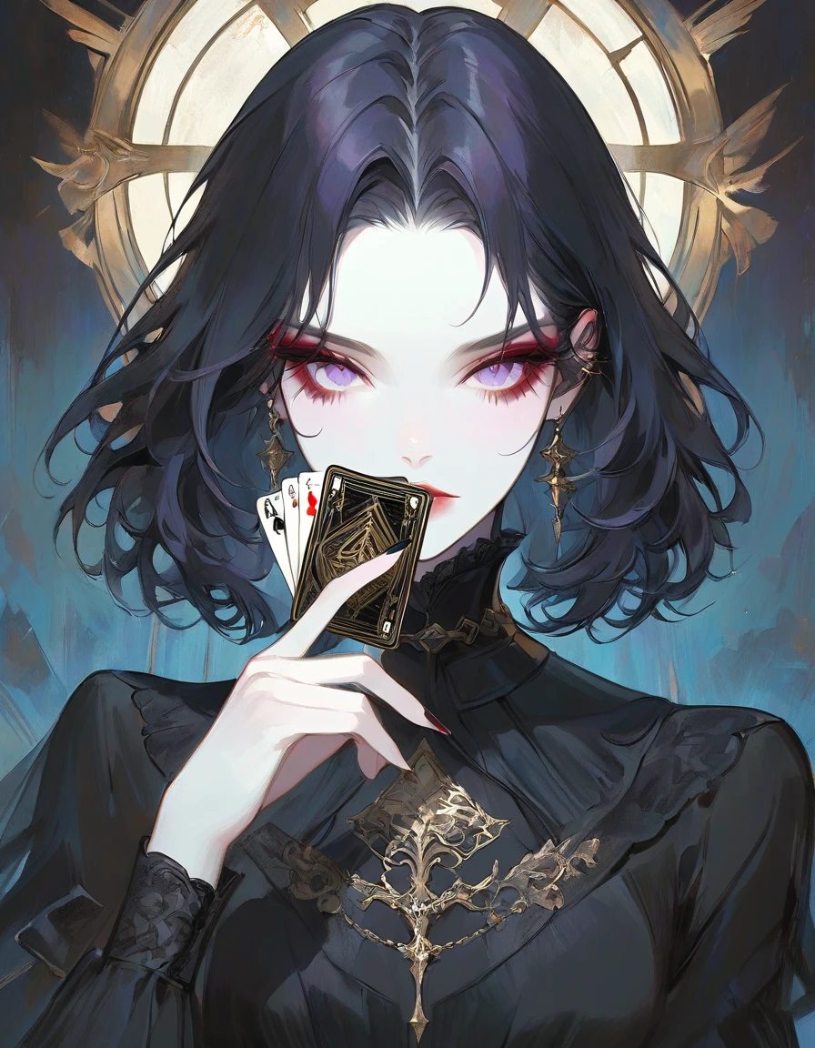 a woman with tattoos holding playing cards in her hands, artstyle tom bagshaw, gothic art, tom bagshaw style, inspired tom bagshaw, tom bagshaw inspired, tom bagshaw artstyle, gothic art style, high detailed + tarot card, in the style of tom bagshaw, style of tom bagshaw, in style of tom bagshaw