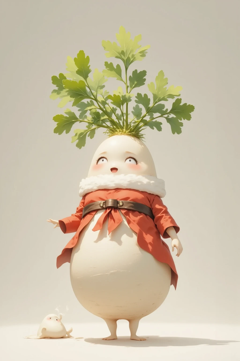 (masterpiece, top quality,  detailed description ,  amazing high resolution , Photographic images ),サンタ衣装をきたcute大根, Santa costume ,Mochimochi daikon  ,  I have a gift box  ,cute,I'm taking a bath in a pot 