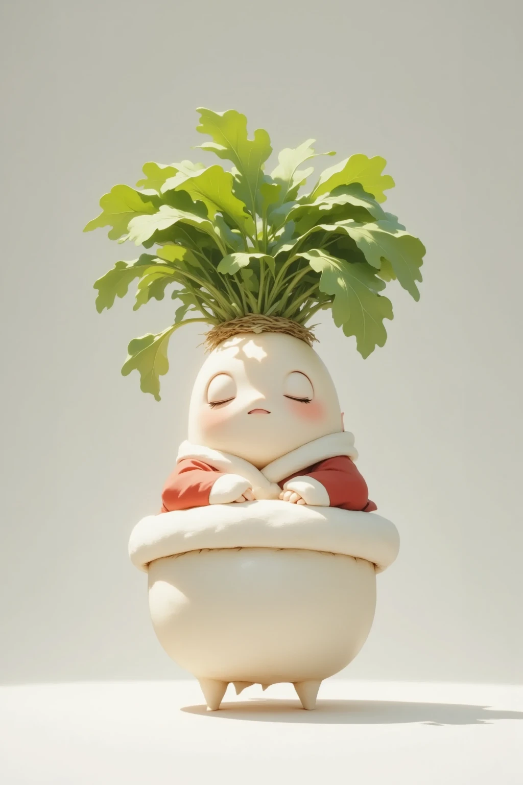 (masterpiece, top quality,  detailed description ,  amazing high resolution , Photographic images ),サンタ衣装をきたcute大根, Santa costume ,Mochimochi daikon  ,  I have a gift box  ,cute,I'm taking a bath in a pot 