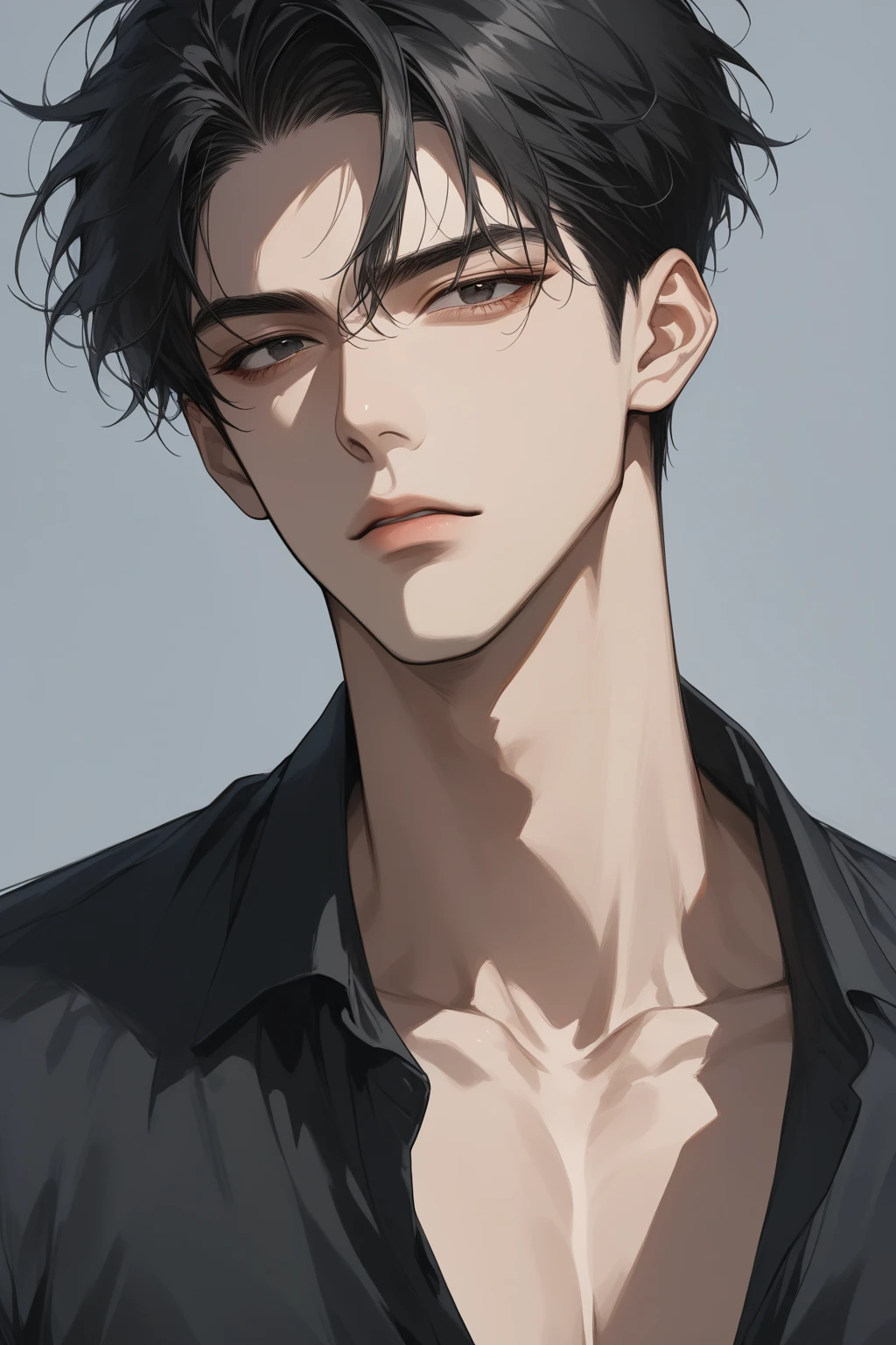 (score_9, score_8_up), short hair, masterpiece, best quality, 1 man , black hair , perfect face , black eye , handsome male , Alone, adult male , upper body , delicate line drawingimpasto, masterpiece, high resolution, Top quality, unique , 1 male , nice , tanned skin , dark haired