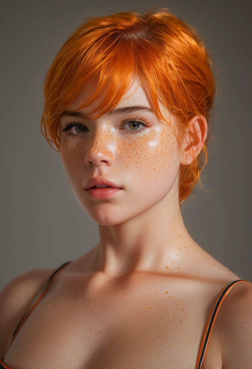 masterpiece, best quality, highly detailed, ultra high res, young adult, orange/broth hair, hour glass physique, freckles, sexy, thick