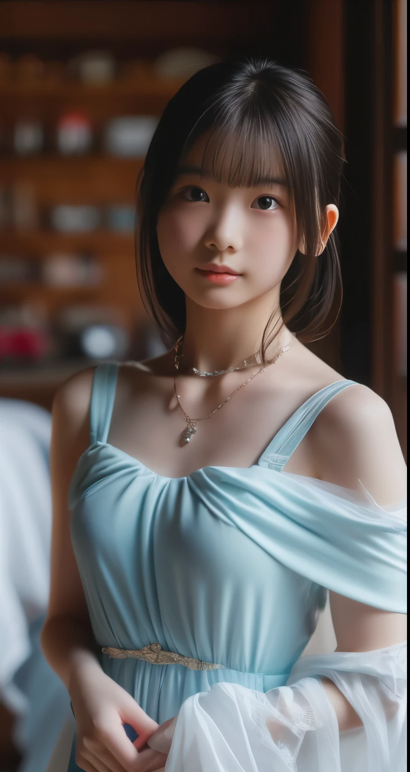 Araffe asian woman in a blue dress posing for a picture - SeaArt AI