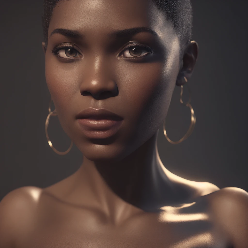 a female pervert with dark skin, cleavage, cinematic lighting, hyper detailed, intricate details, high quality, octane render, 8k, photorealistic, dramatic lighting, chiaroscuro, moody, mysterious, seductive, alluring, captivating