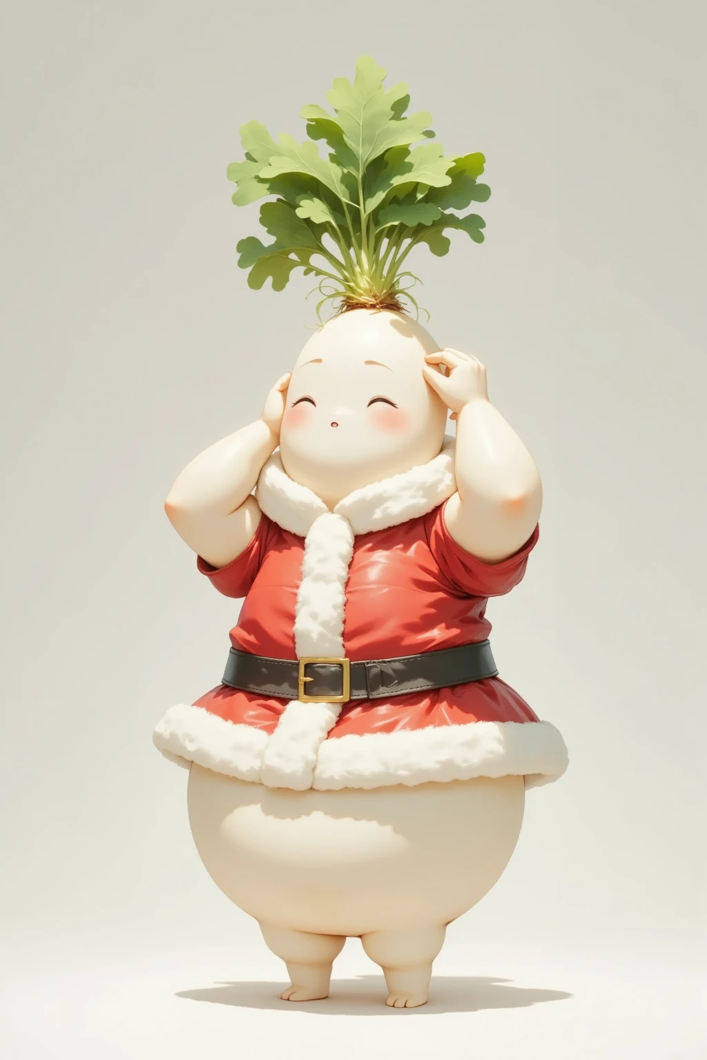 (masterpiece, top quality,  detailed description ,  amazing high resolution , Photographic images ),サンタ衣装をきたcute大根, Santa costume ,Mochimochi daikon  ,  I have a gift box  ,cute,I'm taking a bath in a pot 