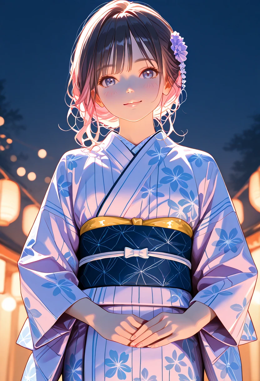 a woman wearing a beautiful traditional japanese yukata, elegant pose, detailed facial features, detailed hair, detailed kimono pattern, intricate obi, natural lighting, soft pastel colors, high quality, detailed art, photorealistic