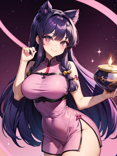 Girl in black and white dress, Pink tail, anime cat girl in a maid costume, style of magical girl, Small two-tone curls, fleshy feeling, sparkling magical girl, portrait of magical girl, anime girl in a maid costume, nyaruko-san, Splash art, Openwork maid costume, lollipop, Detailed key anime art, white hair, long hai , huge boobs, full body, sexy, lip bite, ahegao, smiling, {{{red eyes}}}, {{{black hair}}}, huge breasts, huge ass {{{rainbow hair strands}}}, glitch, computer, hacking, glitchy