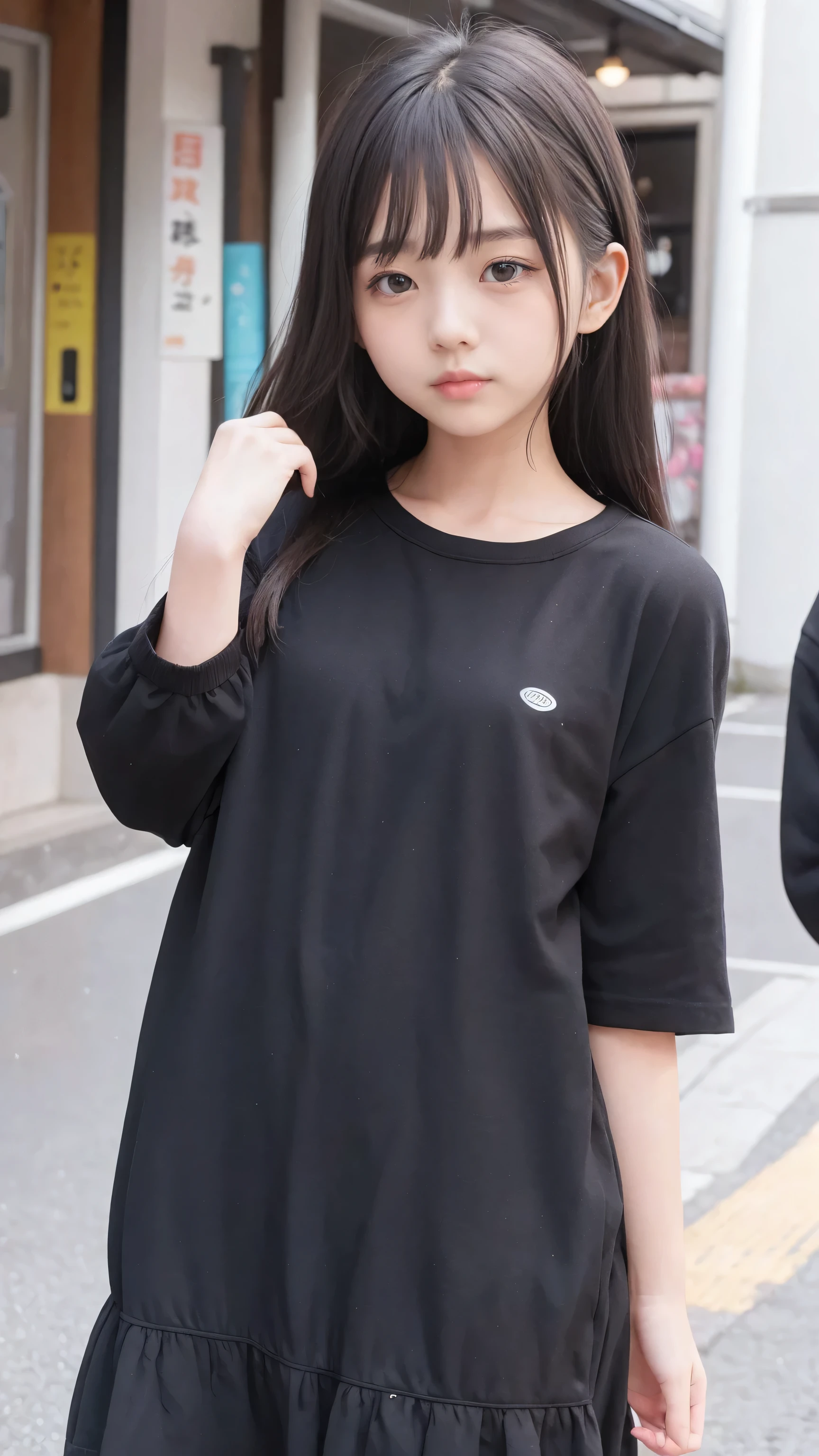 best image quality、black hair、black eye、female primary school student、Junior idol、private server、shorts、T-shirt、The background is indoors