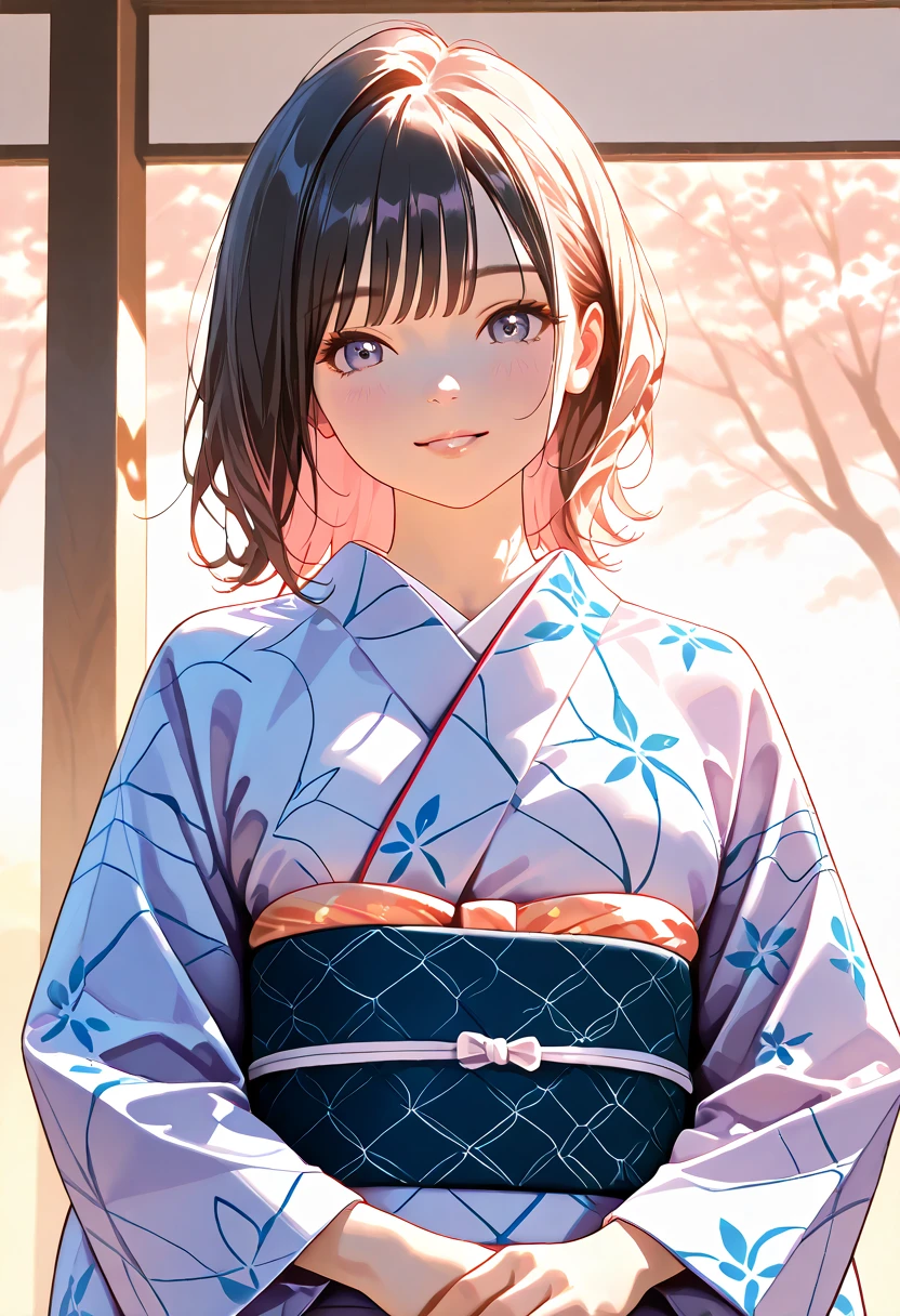 a woman wearing a beautiful traditional japanese yukata, elegant pose, detailed facial features, detailed hair, detailed kimono pattern, intricate obi, natural lighting, soft pastel colors, high quality, detailed art, photorealistic