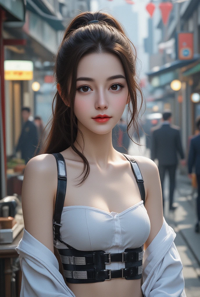shy, beautiful eyes, masterpiece, 2k, cute, seductive, woman, red lips, long hair, italian woman, aquiline nose, flower print dress, face only, sweaty, outdoors, gorgeous, temptation, pov, day, city background, oh, sunny, shadow, happy, realistic