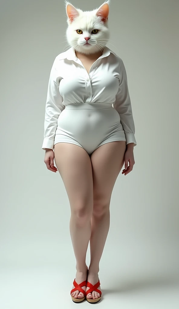 (nsfw),(8k, ultra-high resolution, highest quality, masterpiece:1.2), ultra-realistic, (realistic, photorealistic:1.37), (realistic skin:1.2), ultra-detailed, Canon EOS RP, 8k, Korean mature woman, embarrassed, frustrated,(((super obese)))、 (((super curvy,))) ((super voluptuous,)) adult model, standing still, ((full body shot)), thick ankles, (short hair), (empty space), (pale white background only),(bare feet)