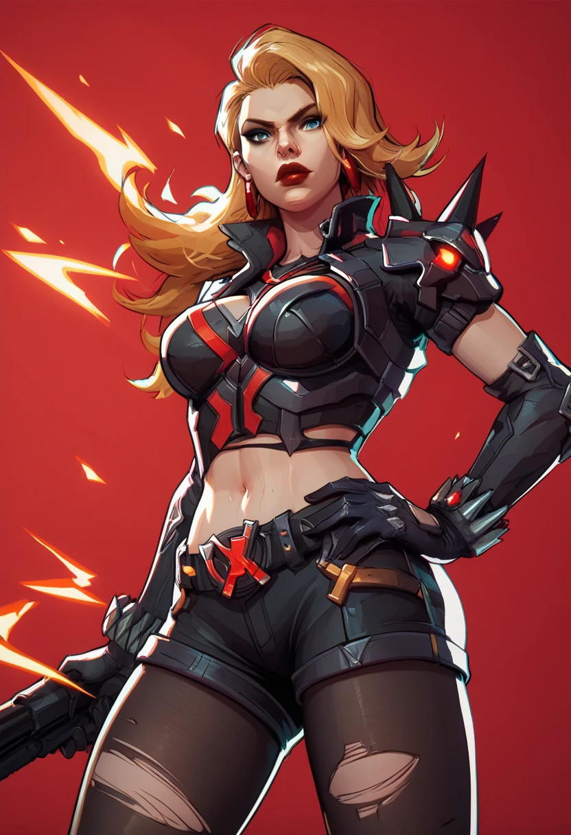 score_9, score_8_up, score_7_up, score_6_up, expressiveh, magik_rivals, 1girl, solo, cowboy shot, blonde hair, long hair, hair accessory, eyeliner, blue eyes, earrings, cropped bodysuit, black bodysuit, armor, belt, gloves, black gloves, black clothes, pauldrons, midriff, navel, short shorts, yellow details, pantyhose, ripped pantyhose, spikes, holding sword, holding weapon, huge weapon, magik sword, glowing sword, yellow sword, weapon, posing, hand on hips, simple background, simple background, geometric shapes score_9, score_8_up, score_7_up, score_6_up, expressiveh, blackwidow_rivals, 1girl, solo, cowboy shot, red hair, asymmetrical hair, headset microphone, eyeliner, blue eyes, red lips, bodysuit, black bodysuit, gloves, black gloves, forearm guns, black clothes, red details, red glow, baton_(weapon), holding weapon, sniper rifle, holding sniper rifle, huge weapon, posing, hand on hips, red sparks, red background, geometric shapes, looking at viewer, geometric pattern on background
