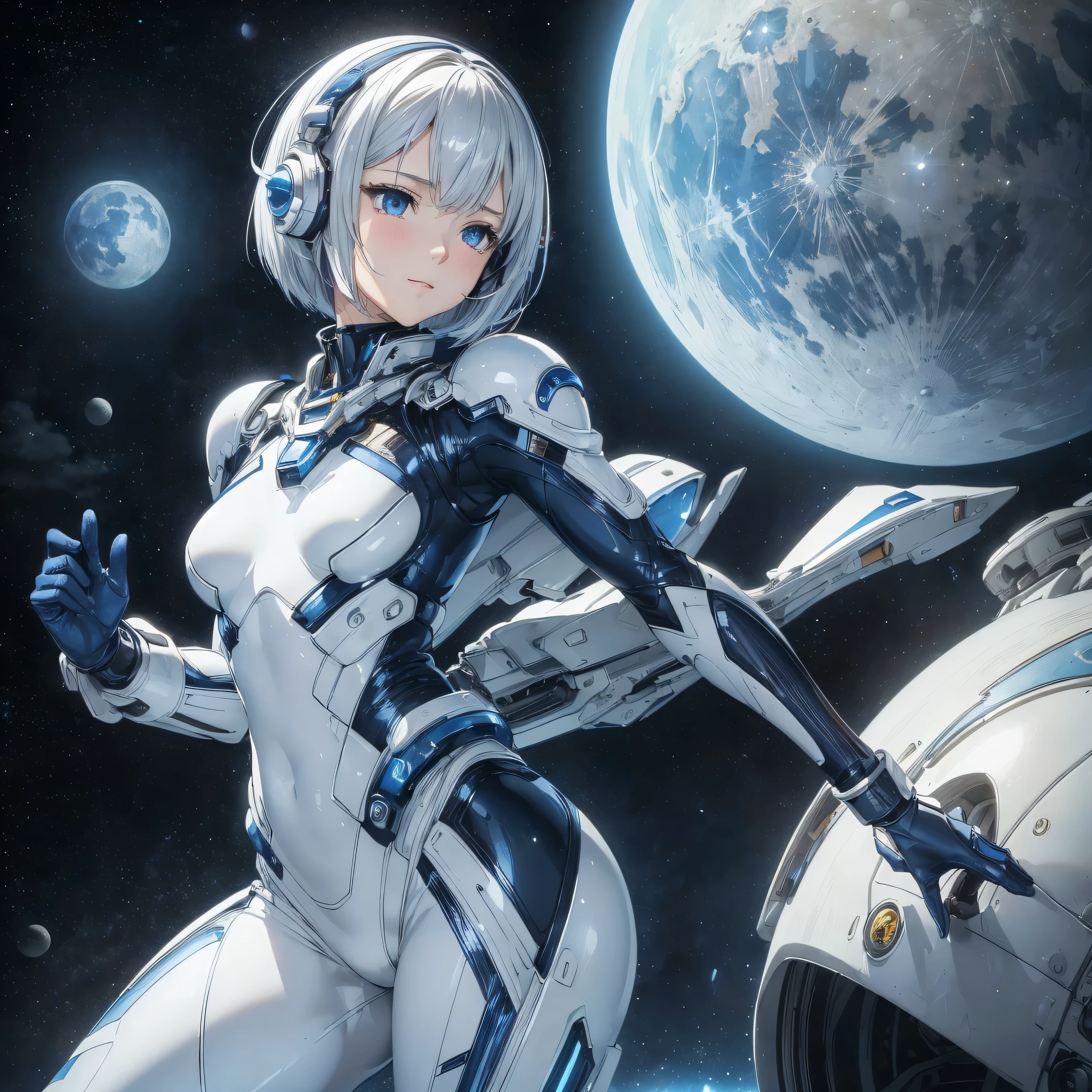 masterpiece,best quality,
1girl in the middle,upper body,sit,looking at viewer,(hand rest:0.7),(relaxation:0.7),
medium hair, medium breasts,bodysuit,glove,white hair,blue eyes,(grim:0.7),(maiden:0.7),(look awry:0.7),
in spacecraft,data screen,(computer:0.7),(projection screen:0.7),
complicated spacecraft,stars,galaxy,(planet:0.7),(starry sky:0.7),
wide shot,(god rays:0.7),(science fiction:0.7),