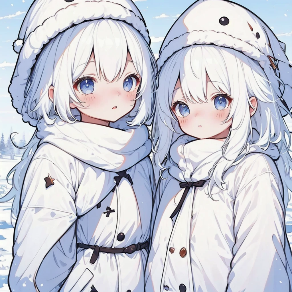 ( high definition ), ( Ultra Details), (masterpiece), ( top quality ), (sharp fTHEcus), ( Cinematic Writing), (vibrant cTHElTHErs),   ChibiPF,  1 girl, white backgrTHEund, Winter hat , lTHEng white hair, :THE,