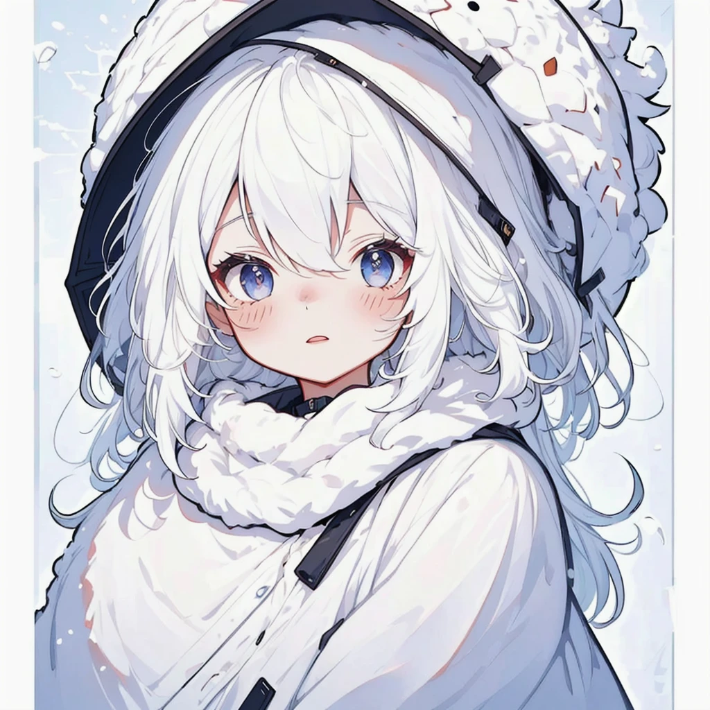 ( high definition ), ( Ultra Details), (masterpiece), ( top quality ), (sharp fTHEcus), ( Cinematic Writing), (vibrant cTHElTHErs),   ChibiPF,  1 girl, white backgrTHEund, winter hat, lTHEng white hair, :THE,