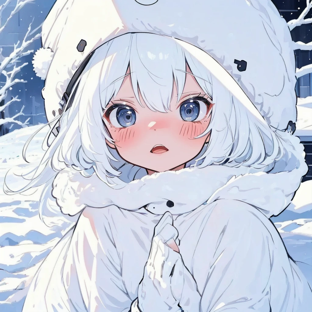 ( high definition ), ( Ultra Details), (masterpiece), ( top quality ), (sharp fTHEcus), ( Cinematic Writing), (vibrant cTHElTHErs),   ChibiPF,  1 girl, white backgrTHEund, Winter hat , lTHEng white hair, :THE,