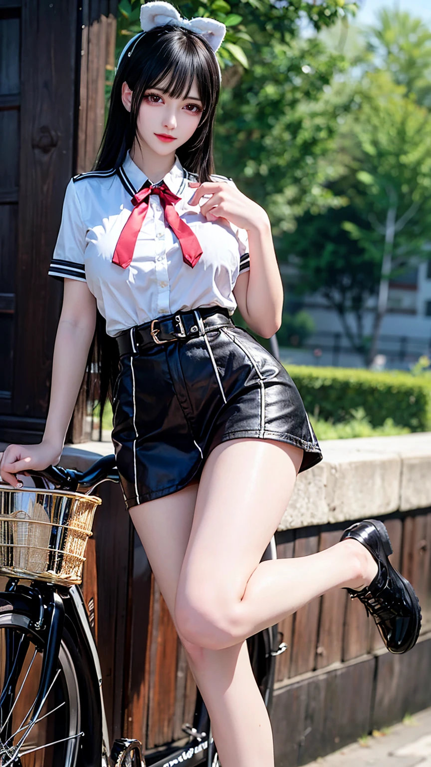 （Very delicate and beautiful：1.2）super model,,Big Breasts,Beautiful breasts,voluptuous,【bike shorts】,【1girl】,,Highest quality, High resolution, 8k,Kick in a hurry,miniskirt.uniform