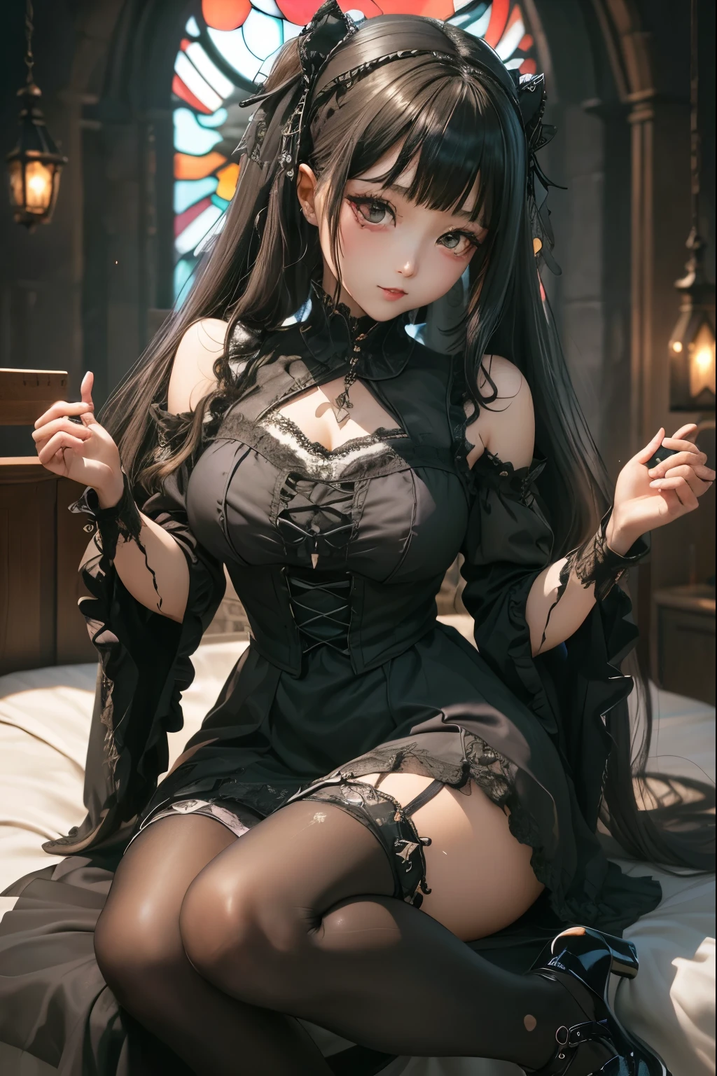 ハードなDark Gothicメイク、Black dark eyeshadow、sad、Good skin radiance、Dark Gothicメイク、Dark smile、palace、The beauty of fragrance、24-years-old、Expressions of intense sexual pleasure、Embarrassed look、Dark Gothic、Highest quality、Expression of sexual pleasure without pain、Drunk face、Purple maid outfit、mysterious、noble、Loving smile、Twin tail hair、Right eye is blue、Left eye is red、Super tempting pose、Platform heel shoes、Heavy makeup、Gothic Clothing、Silver Hair、Long Hair Straight Hair、Cute Gothic Dresses、Beautiful Face、Elegant face、Attractive face、Stained glassの背景、Chest glistening with sweat、The room is dark、goth long dress、Bell Sleeves、Wizard Sleeve、Decadent look、Sexually excited expression、Wet shiny thigh water、Thighs that are wet and shiny with oil、Background of a room full of roses、Sad look、Rose Maiden、The embroidery is pink、The dress has pink embroidery.、Thigh-high socks、Knee-high socks、Gentle expression、Dark black eyeshadow、Stained glassとバラの背景、Thighs are a little thin、Female Duo、Female couple、dark church background、Stained glass、Black metal world、Dark Castle、Dark Room、Slender body、gothic long dress、Victorian dress、Small breasts、The bed is covered with roses、Her thighs are shining with sweat、My body is wet and shiny、There is a lot of glitter on the thighs、I am sweating、My thighs are sticky with sweat.、My thighs are glistening with sweat、My whole body is sweaty and shiny、I sweated a lot.、My thighs are sweaty、My wet thighs are glistening with sweat.、There is a lot of sweat shining all over my body、Slender body、I rest my head on the pillow、Sleeping in bed、Beautiful legs、Outstretched legs、Lying in bed、Lying on your back in bed、On all fours、Knee Up、Kneel、Put your arms behind your back、Kneeling on the bed、Super beautiful straight hair、Straight hair to the ends、Straight Perm Hair、Show off your glamorous thighs、Sit on the bed、Ass on the bed、Sitting with legs wide apart、Thighs are a little glamorous、Playing the cello、Have a cello、Playing the cello gracefully、facial expressions during masturbation、
