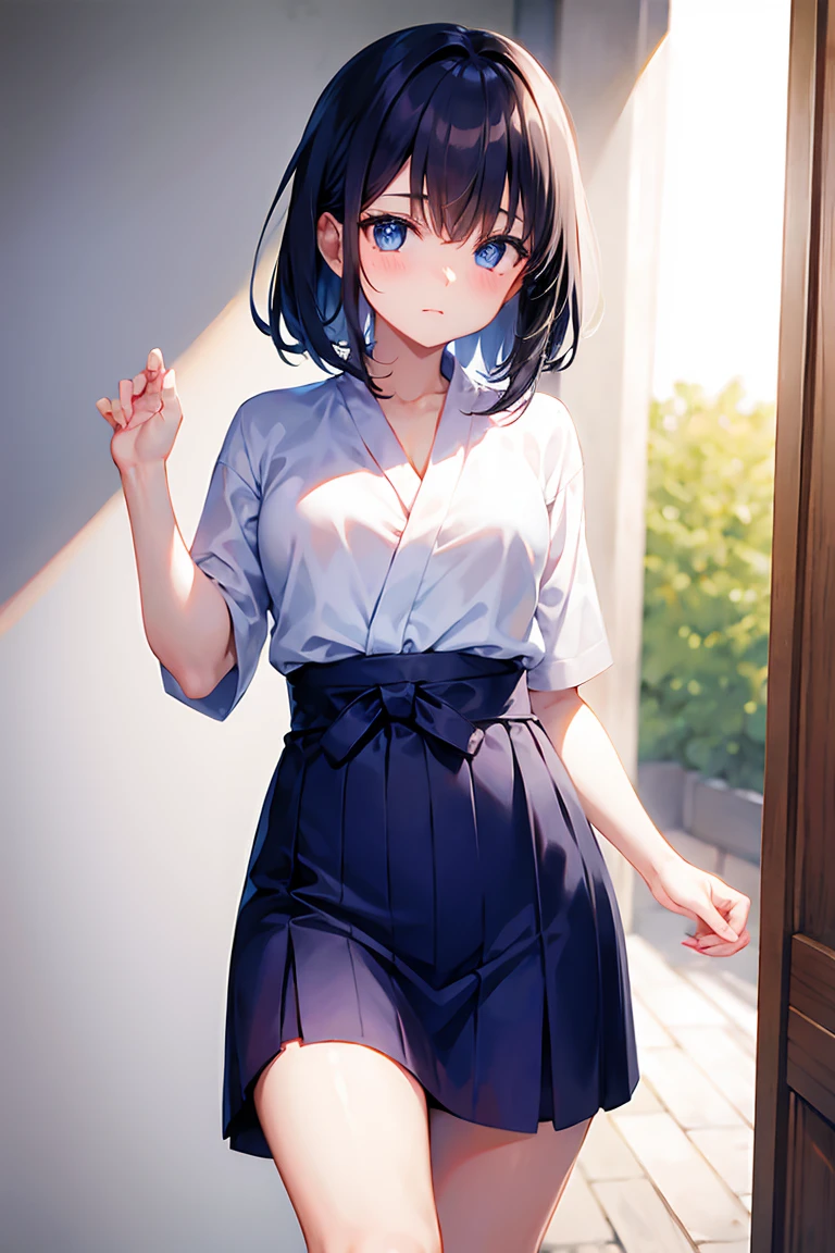 masterpiece、highest quality、1 girl、high school girl、18-year-old、Perfect Face、Shiny skin、Random Uniform、(Short Hairstyles)、Big eyes、tall)、Beautiful Hair、Beautiful Eyes、Perfect proportions、Beautiful thighs、Beautiful legs、Beautiful fingers、((High-quality fabric、brown knit vest、Short sleeve white collar shirt、Navy Pleated Skirt、A bow tie))、After school in the classroom、(smile)、(((((Skirt Lift、White panties are visible)))))