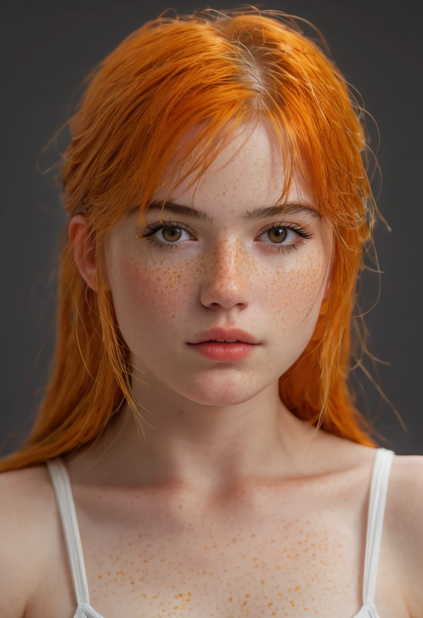 masterpiece, best quality, highly detailed, ultra high res, young adult, orange/broth hair, hour glass physique, freckles, sexy, thick