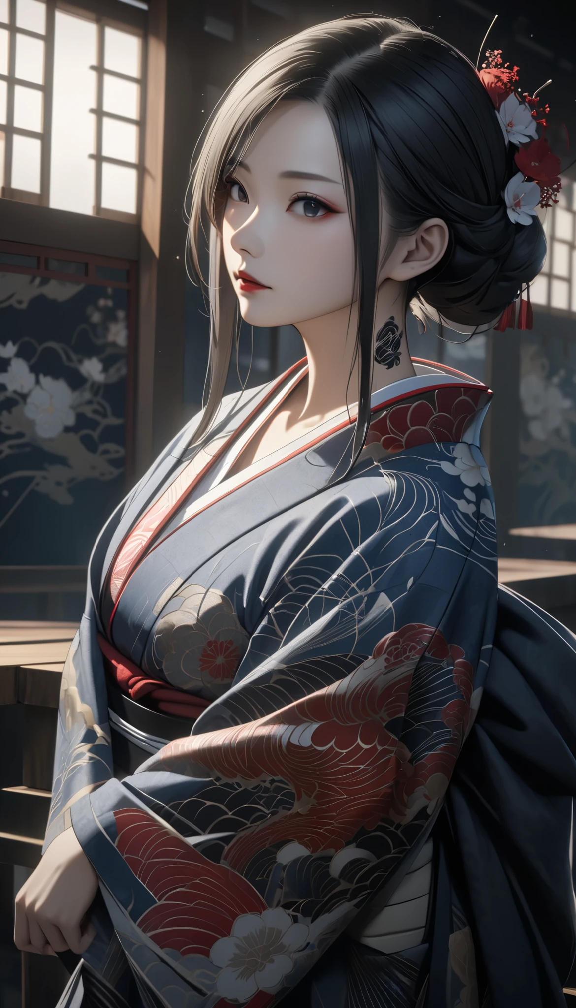 a beautiful japanese woman in a traditional yukata robe, serene and tranquil expression, graceful pose, elegant and refined, delicate and ethereal beauty, natural lighting, pastel colors, muted tones, soft focus, detailed portrait, highly realistic, photorealistic, 8k, hyper detailed, masterpiece