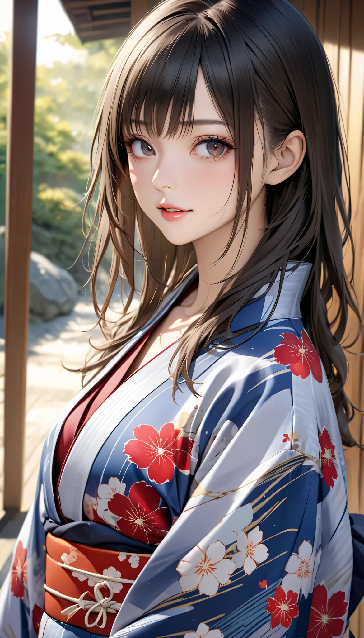 a beautiful japanese woman in a traditional yukata robe, serene and tranquil expression, graceful pose, elegant and refined, delicate and ethereal beauty, natural lighting, pastel colors, muted tones, soft focus, detailed portrait, highly realistic, photorealistic, 8k, hyper detailed, masterpiece