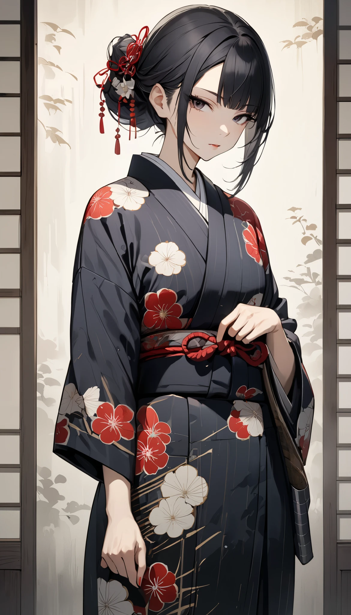 a beautiful japanese woman in a traditional yukata robe, serene and tranquil expression, graceful pose, elegant and refined, delicate and ethereal beauty, natural lighting, pastel colors, muted tones, soft focus, detailed portrait, highly realistic, photorealistic, 8k, hyper detailed, masterpiece