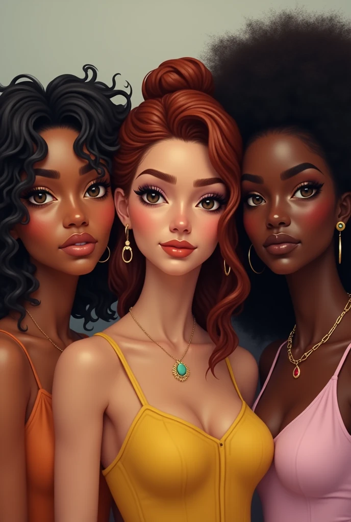 Face and torso of beautiful and stylish women, well dressed,from different ethnicities. Women united and friends