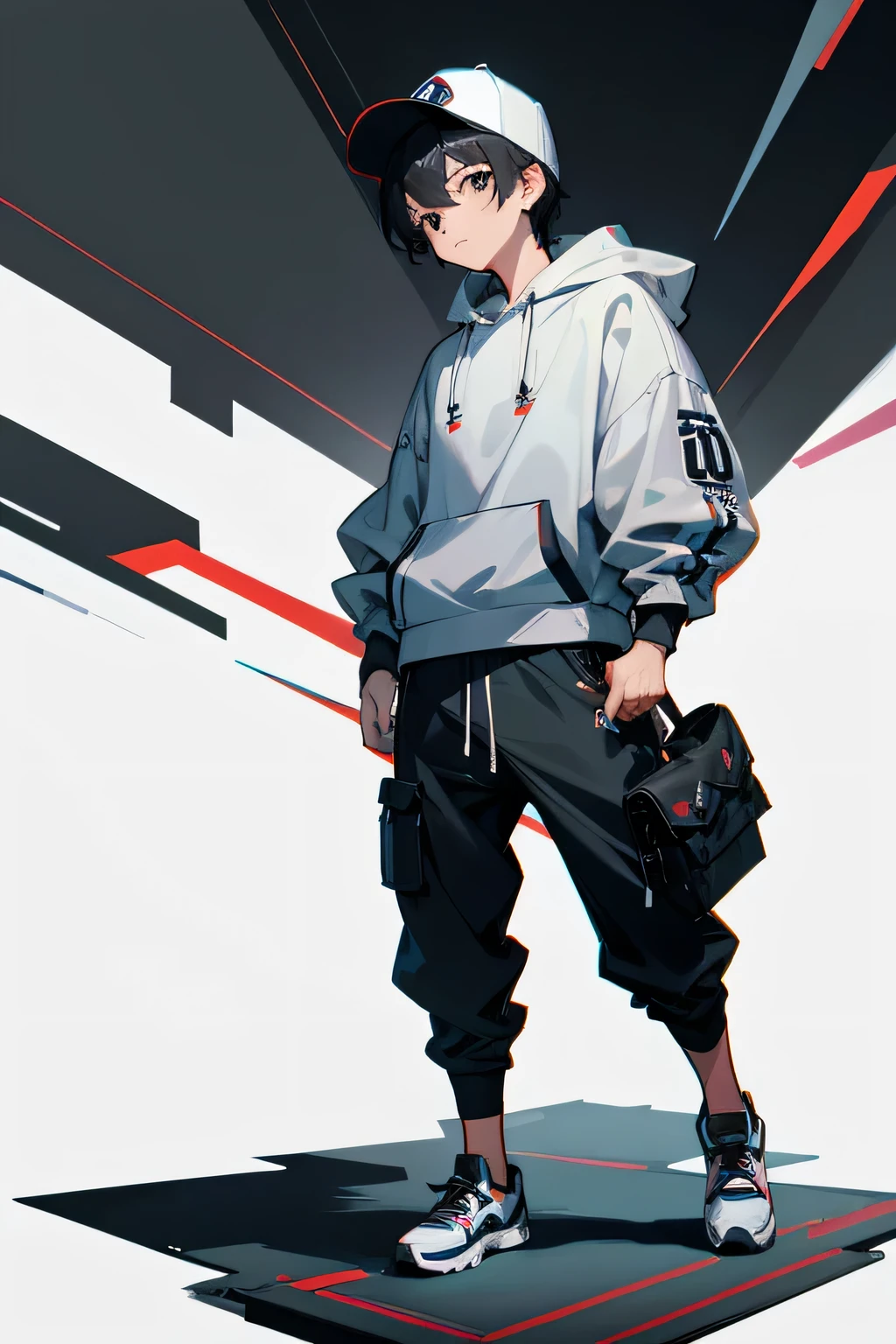 7--old , (((shota))), A small cavel, Skinny, bare thigh, Oversized zip hoodie Sweat, sneakers, full body, (best Quality, Amazing Details:1.2), 8k, official art, extremely detailed CG