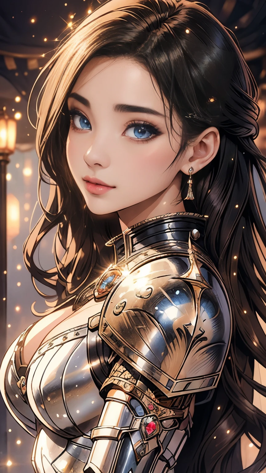 Realistic 8K visuals,Complete Anatomy,hips up,sexy poses, charming poses,Highly detailed,High quality,Great dynamic composition,Masterpiece,Natural light is bright and comfortable on the eyes..,The light hit from the girl's front and side with a length., flowing hair.,Eyes looking at the camera,cybernetic robot,gold red bikini,electrical machinery,red white gold metallic,A faint blue light shot out from the armored body..,In the morning