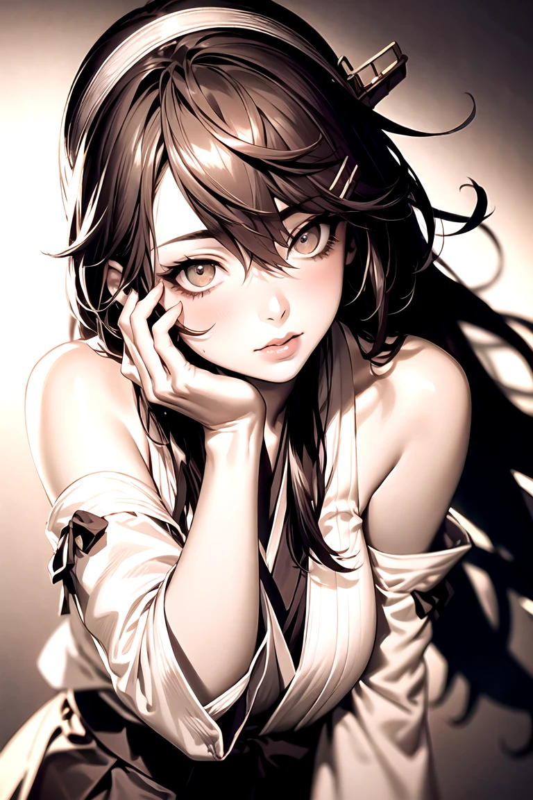 masterpiece、8K、Highest quality, (Background details), High Contrast, Very beautiful girl, 10th Generation、Detailed original illustration、Detailed shading、functional、Delicate face、Charm、Villainess、sexy、Real breasts、Crazy Smile, Crazy Eyes,、Head close-up, Black background, (Black background: 1.5), Beautiful line art、Monochrome