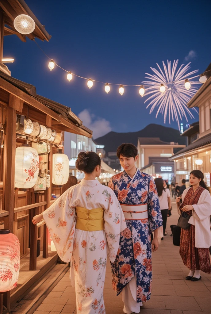 Night Festival 、Japanese-style yukata、Paper Lanterns、 mask stand、Fireworks