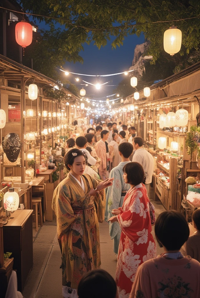 Night Festival 、Japanese-style yukata、Paper Lanterns、 mask stand、Fireworks