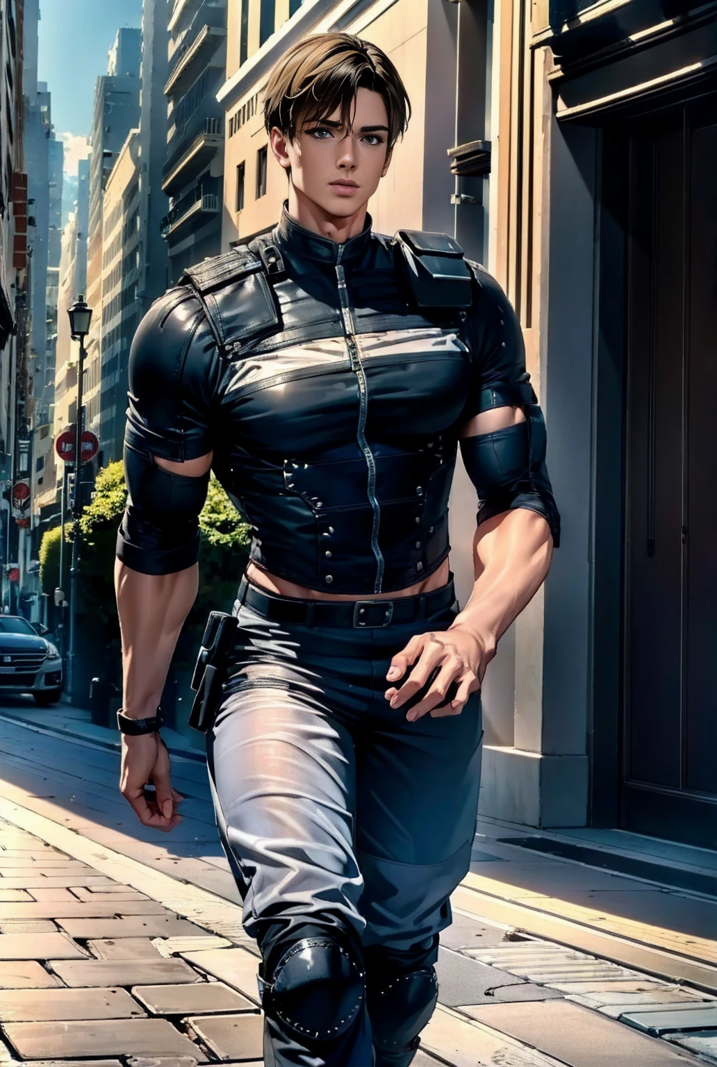 (High resolution CG), ( top quality ), (High resolution CG), ( top quality ), Backstreets,. Kennedy, SWAT Clothing,     beautiful and charming young man,   muscular and tight ,