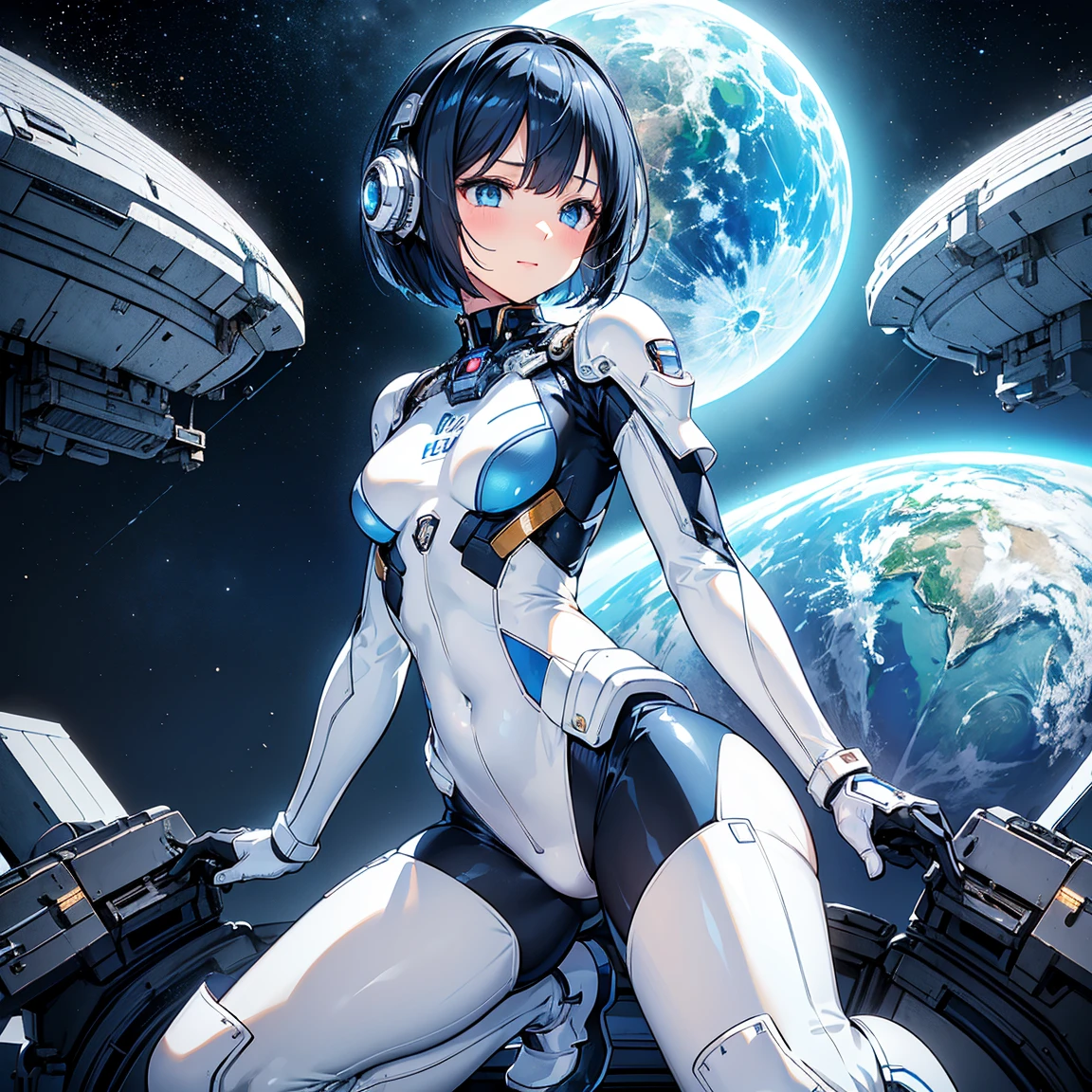 (ultra quality, 4k, 8k, high resolution, masterpiece: 1.2), ultra detailed, (realistic, photorealistic, photorealistic: 1.37) a sexy and beautiful young robot girl on a space station, 8k, ultra detailed, photorealistic, highly detailed, volumetric lighting, extremely detailed face and eyes, long eyelashes, upturned nose, full body, sexy, bare chest, intricate details, concept art, vibrant colors, cinematic lighting, spectacular lighting, science fiction, futuristic, advanced technology, elegant design, seamless integration, meticulously crafted, masterpiece