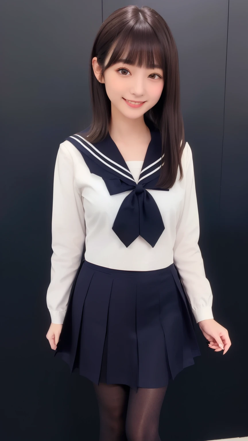 Barefoot, Full-length portrait of a person standing on the grass with both feet together、Shortcuts、cute、20-year-old、Japanese、(Japanese tradition 、White long sleeve sailor suit:1.2), Tight sleeves、(Navy blue pleated skirt:1.2)、(Viewpoint from below 1.3)