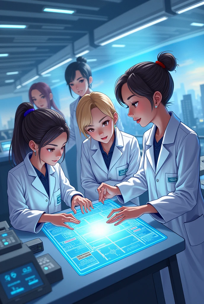 Generate modern the five girls lab assiatant dps - SeaArt AI