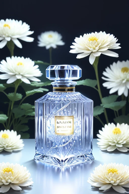 Bottle Design  、 rococo luxury square crystal perfume bottle decorated with beautiful violet flowers and birds、　  decorated with beautiful violet flowers and birds、milk colored background  　 Silver lighting、 30 megapixel   、  Photographed by a Professional Photographer  、Excellent lighting、  Masterpiece